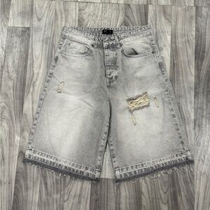 Boohoo Mens Light Gray Ripped Denim Shorts